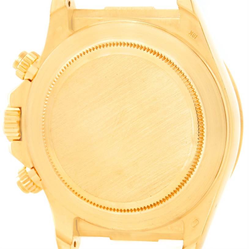 This image shows the back case of a Rolex Daytona 16518 Men's Yellow Gold White Dial 16518 Men's Yellow Gold White Dial watch, viewed from the rear angle.