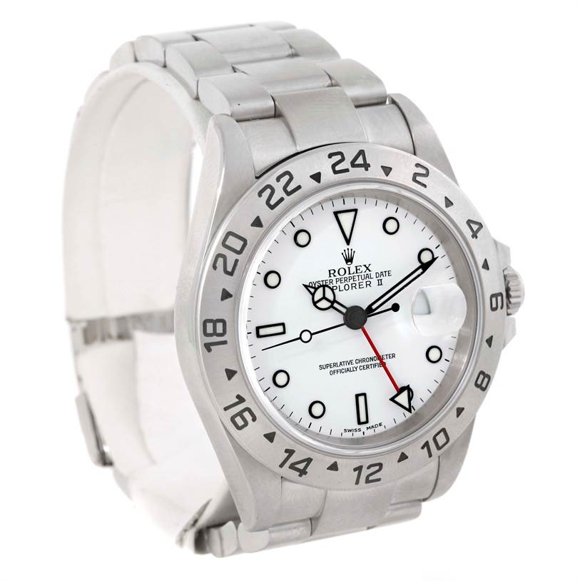 The Rolex Explorer 16570 Men's Stainless Steel White Dial 16570 Men's Stainless Steel White Dial is shown at a slight angle, displaying the dial, bezel, case, and bracelet in full detail.