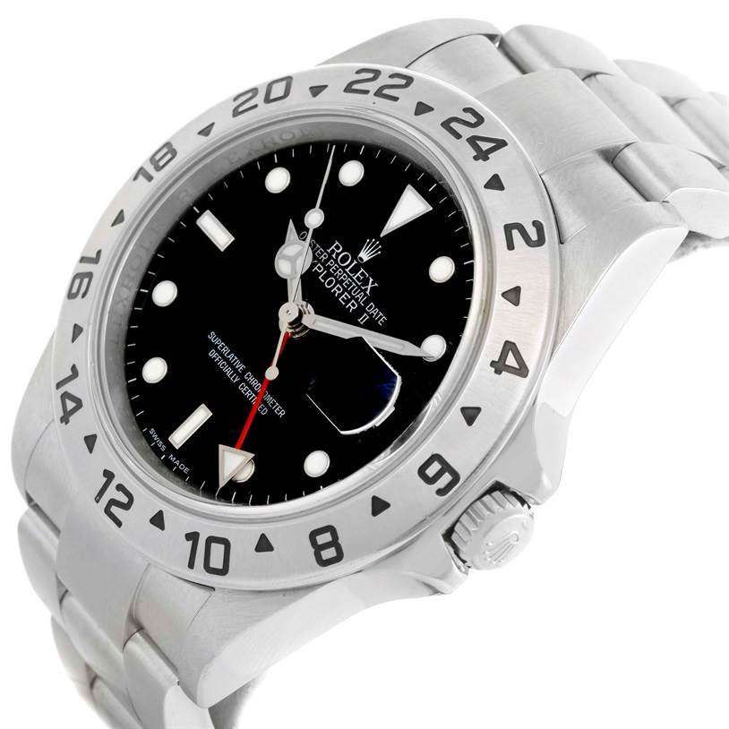 This image shows the Rolex Explorer 16570 Men's Stainless Steel Black Dial 16570 Men's Stainless Steel Black Dial watch at a slight angle, highlighting the dial, bezel, crown, and part of the bracelet.