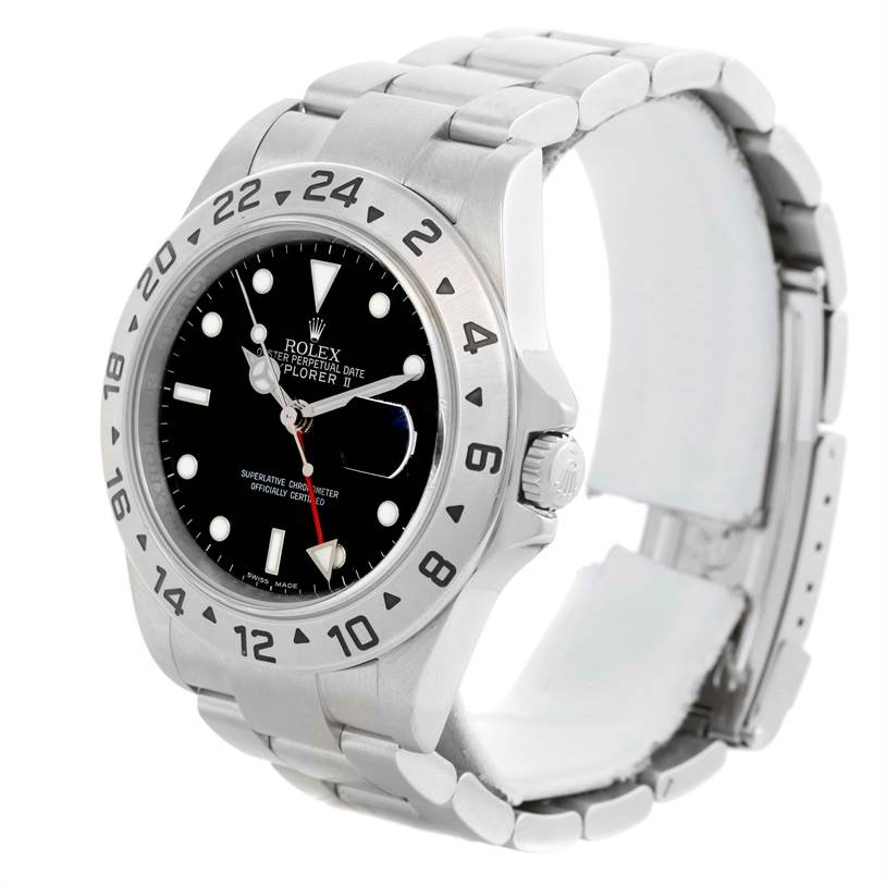 The image shows a Rolex Explorer 16570 Men's Stainless Steel Black Dial 16570 Men's Stainless Steel Black Dial wristwatch at a three-quarter angle, displaying its face, bezel, and bracelet.