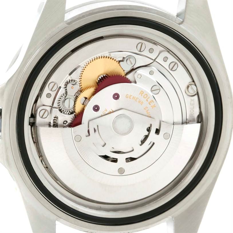 This image shows the internal movement mechanism of a Rolex Explorer 16570 Men's Stainless Steel Black Dial 16570 Men's Stainless Steel Black Dial model watch from a top-down angle.