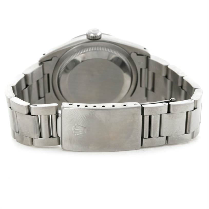 The image shows the back case and bracelet clasp of a Rolex Explorer 14270 Men's Stainless Steel Black Dial 14270 Men's Stainless Steel Black Dial watch from a rear angle.