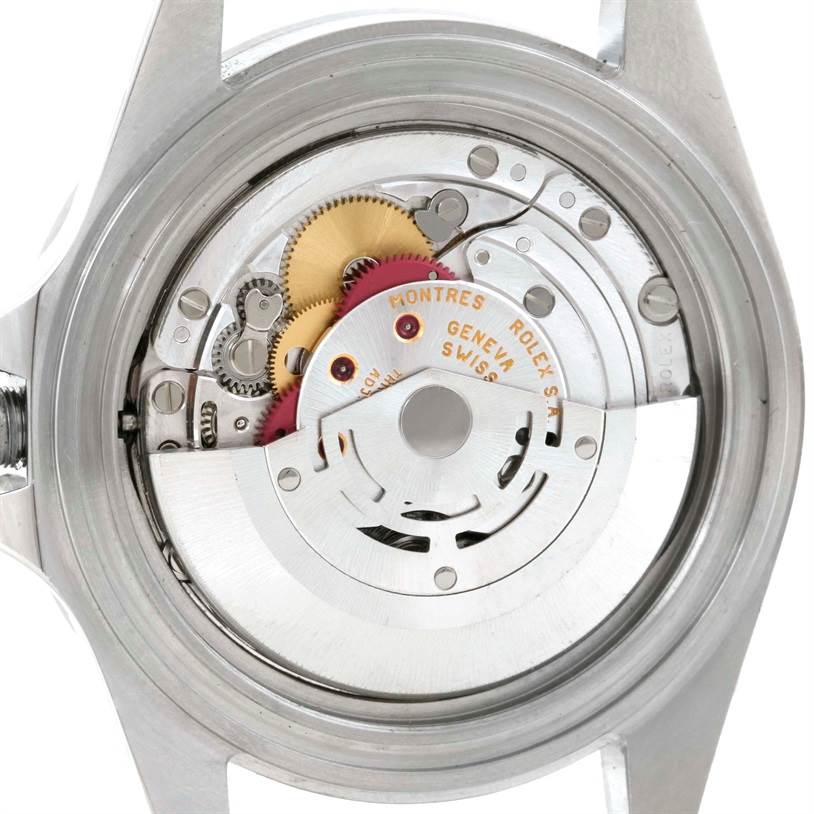 This image shows the inner movement mechanism of a Rolex Explorer 16570 Men's Stainless Steel Black Dial 16570 Men's Stainless Steel Black Dial watch, viewed from the back.
