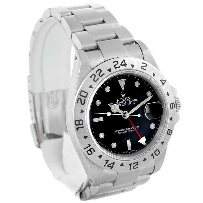 The image shows a Rolex Explorer 16570 Men's Stainless Steel Black Dial 16570 Men's Stainless Steel Black Dial watch from a front angle, detailing the bezel, dial, hour markers, hands, and bracelet.