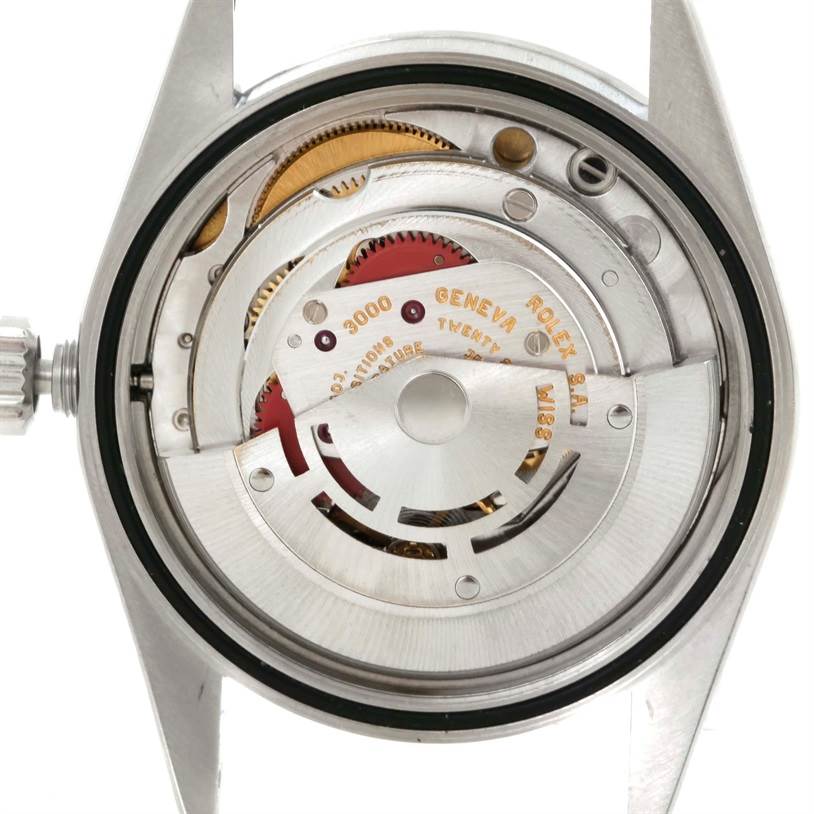 The image shows the inner mechanical movement of a Rolex Explorer 14270 Men's Stainless Steel Black Dial 14270 Men's Stainless Steel Black Dial watch from a top-down angle.