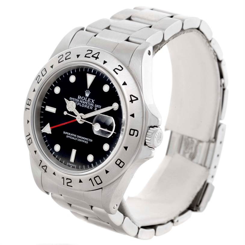 The image shows a Rolex Explorer 16570 Men's Stainless Steel Black Dial 16570 Men's Stainless Steel Black Dial watch at a three-quarter angle, highlighting the bezel, crown, and bracelet.