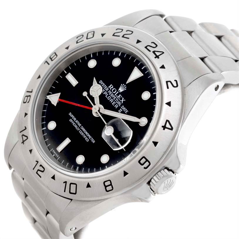 The image shows a close-up of the Rolex Explorer 16570 Men's Stainless Steel Black Dial 16570 Men's Stainless Steel Black Dial watch at a slight angle, highlighting the dial, bezel, crown, and bracelet.