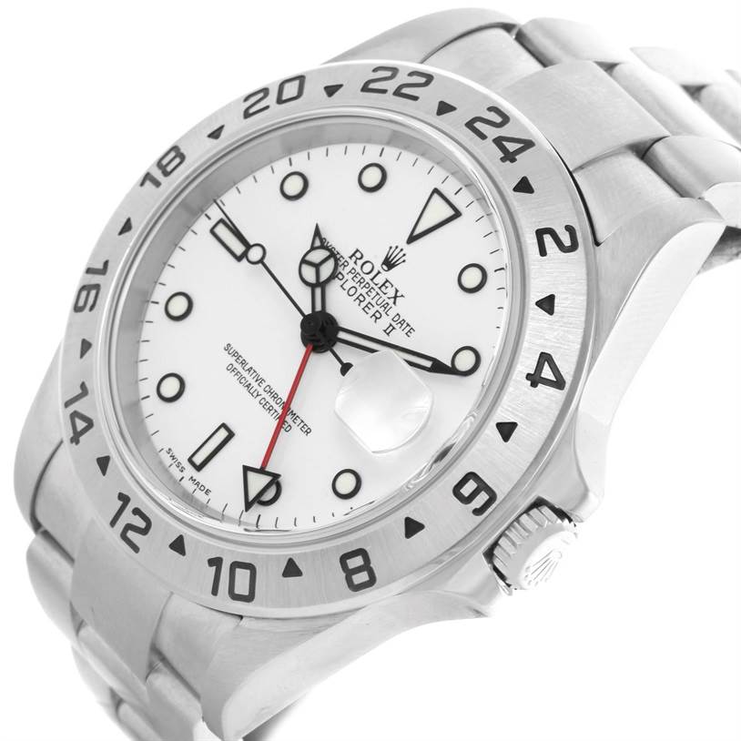 The image shows a Rolex Explorer 16570 Men's Stainless Steel White Dial 16570 Men's Stainless Steel White Dial watch at an angled close-up, highlighting its face, bezel, and part of the bracelet.
