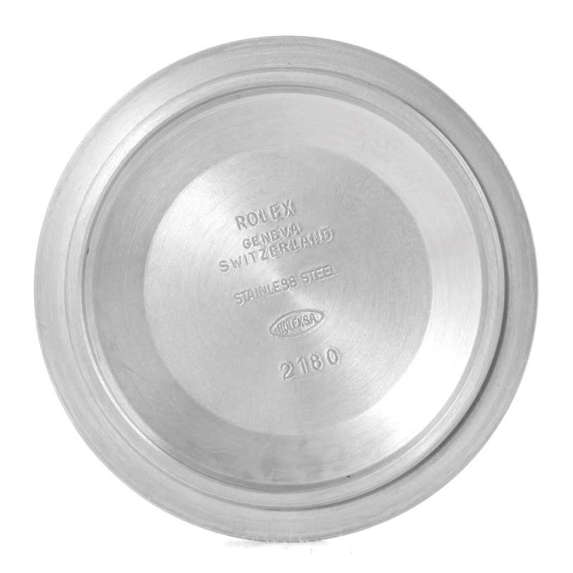 This image shows the back case of a Rolex Explorer 16570 Men's Stainless Steel White Dial 16570 Men's Stainless Steel White Dial watch, displaying brand engravings and model details.