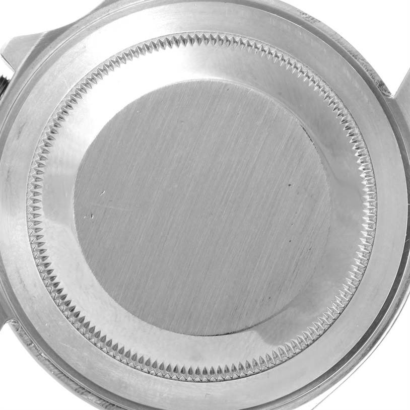 This is the case back of the Rolex Explorer 16570 Men's Stainless Steel Black Dial 16570 Men's Stainless Steel Black Dial watch, shown from a top-down angle.