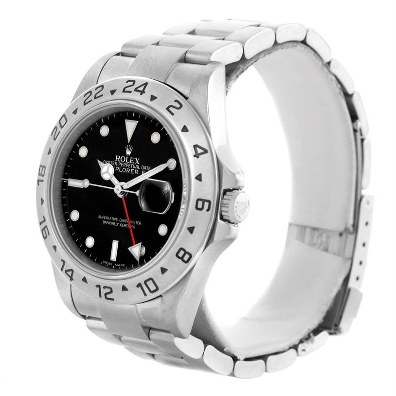 The image shows a Rolex Explorer 16570 Men's Stainless Steel Black Dial 16570 Men's Stainless Steel Black Dial watch, displaying the front face, bezel, case, crown, and part of the bracelet at an angle.