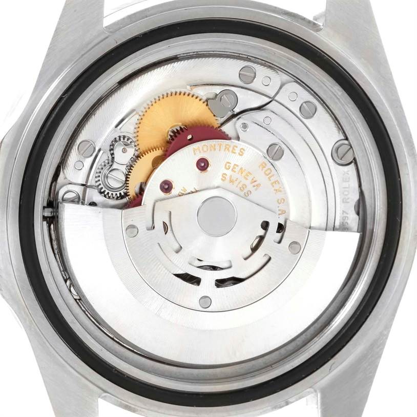 This image shows the back view of the movement and inner mechanics of the Rolex Explorer 16570 Men's Stainless Steel Black Dial 16570 Men's Stainless Steel Black Dial watch.