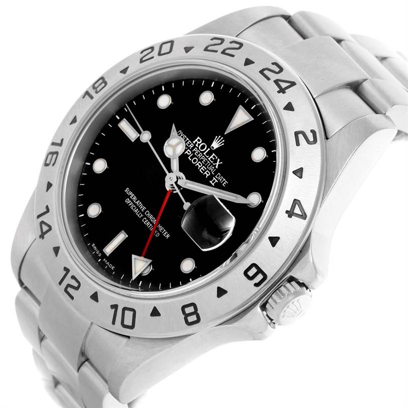 This image shows a close-up view of the dial, bezel, and part of the bracelet of a Rolex Explorer 16570 Men's Stainless Steel Black Dial 16570 Men's Stainless Steel Black Dial watch.