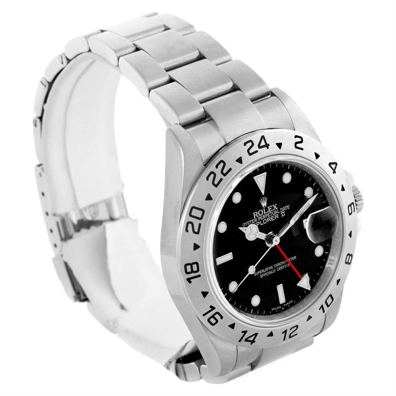 The image displays a Rolex Explorer 16570 Men's Stainless Steel Black Dial 16570 Men's Stainless Steel Black Dial watch at a three-quarters angle, showcasing the face, bezel, and bracelet.