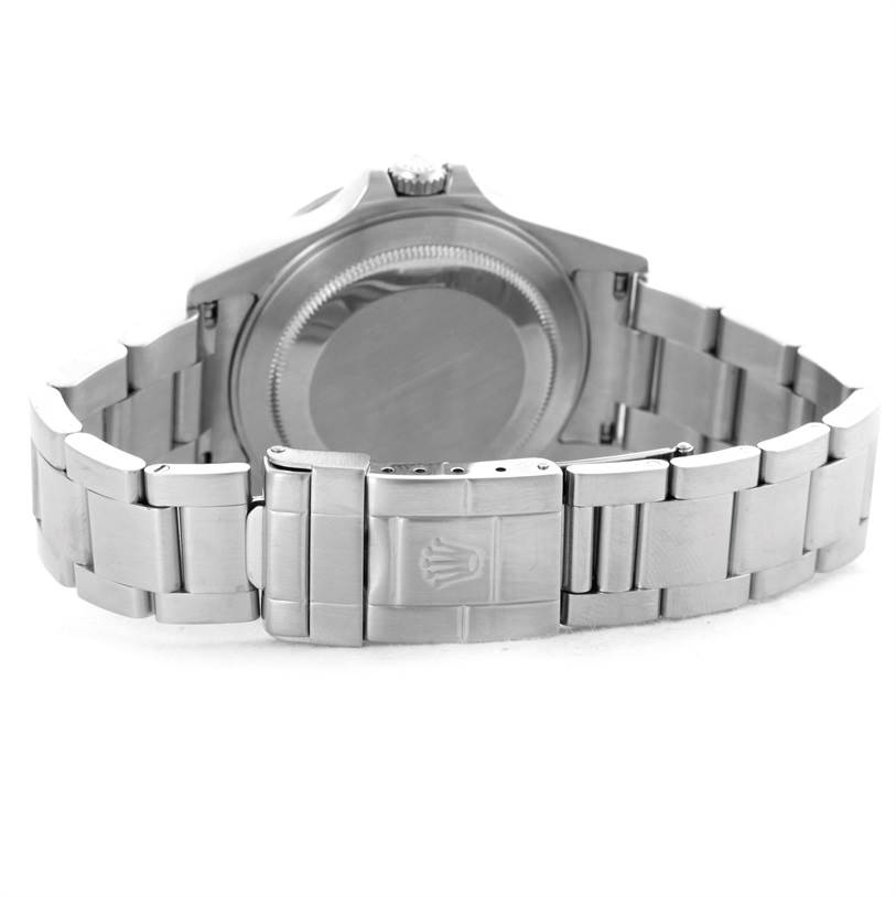 This image shows the back view and clasp of a Rolex Explorer 16570 Men's Stainless Steel White Dial 16570 Men's Stainless Steel White Dial model watch.