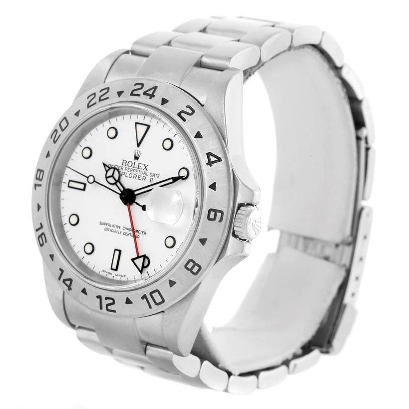 This image shows a Rolex Explorer 16570 Men's Stainless Steel White Dial 16570 Men's Stainless Steel White Dial watch at a three-quarter angle, displaying the dial, bezel, case, and bracelet.