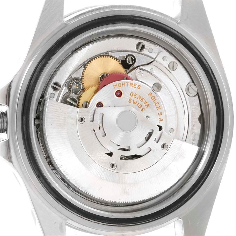 This image shows the inner movement mechanism of a Rolex Explorer 16570 Men
s Stainless Steel White Dial 16570 Men
s Stainless Steel White Dial watch from a rear angle.