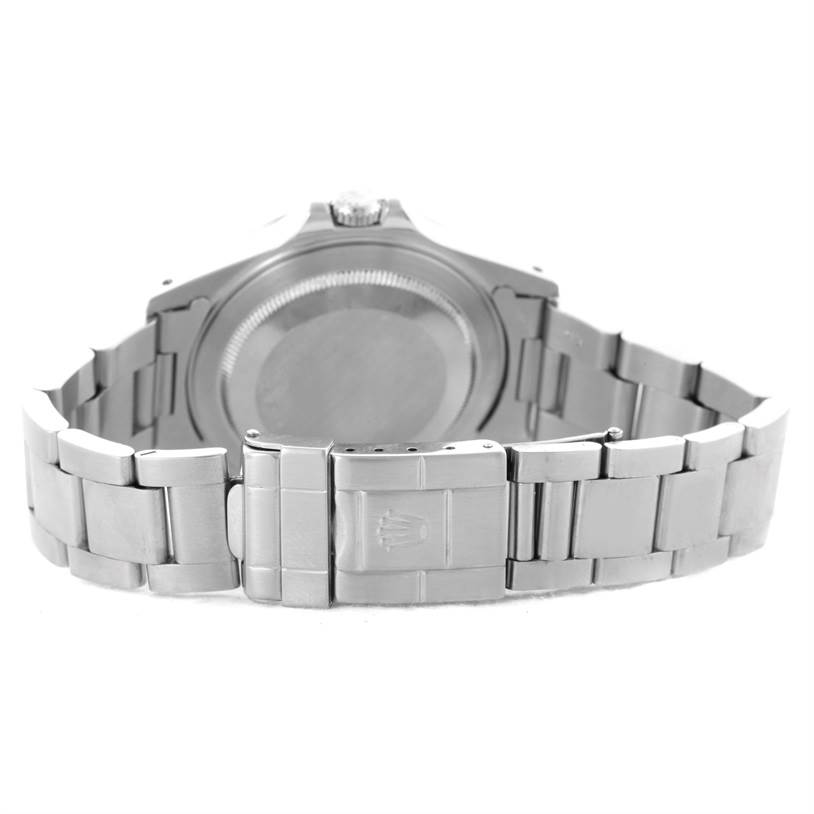 The image shows the back side and clasp of the Rolex Explorer 16570 Men
s Stainless Steel White Dial 16570 Men
s Stainless Steel White Dial watch.