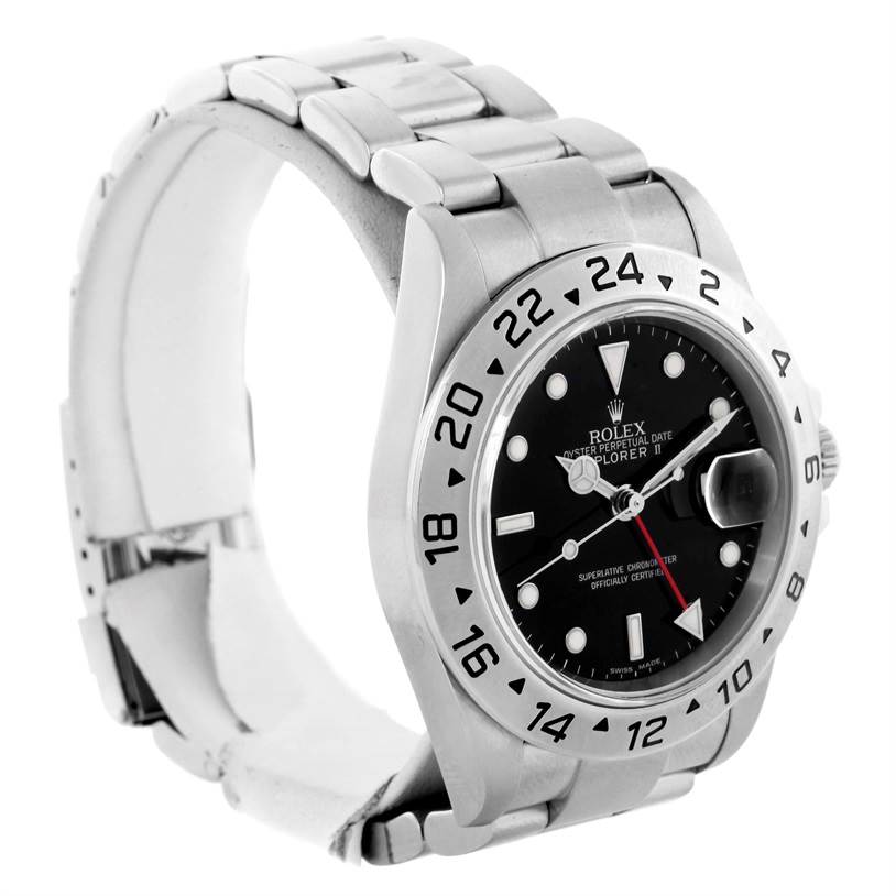 The Rolex Explorer 16570 Men's Stainless Steel Black Dial 16570 Men's Stainless Steel Black Dial watch is shown at an angled front view, displaying the face, bezel, and part of the bracelet.