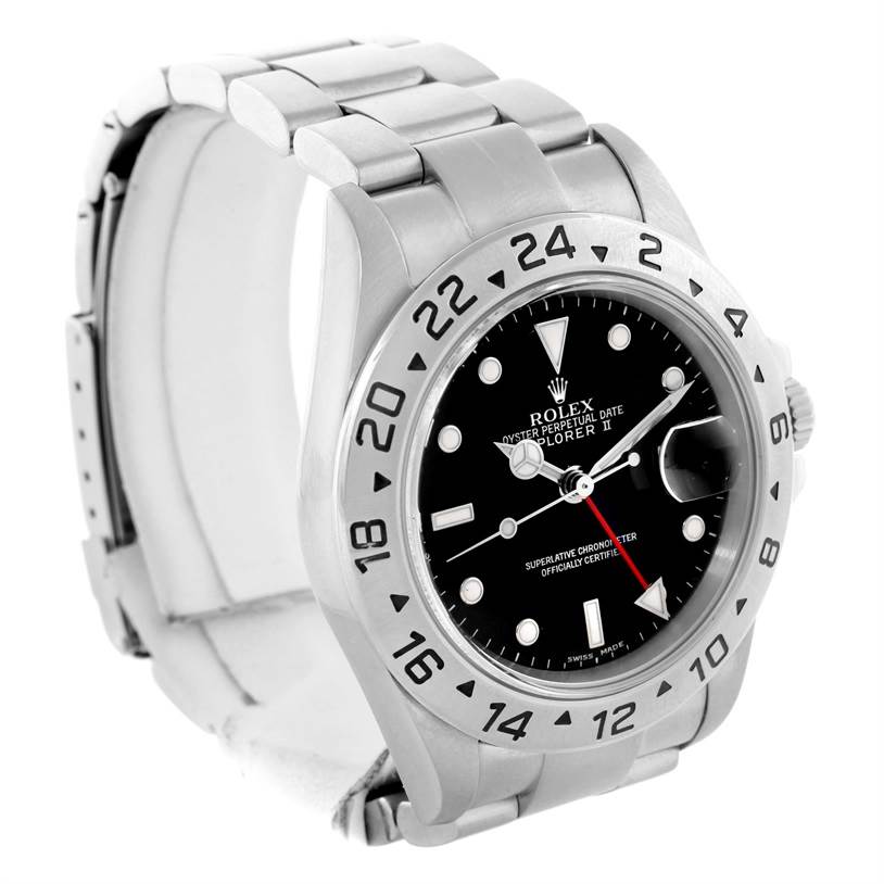 The Rolex Explorer 16570 Men's Stainless Steel Black Dial 16570 Men's Stainless Steel Black Dial watch is shown at a slight frontal angle, displaying the dial, bezel, and part of the band.