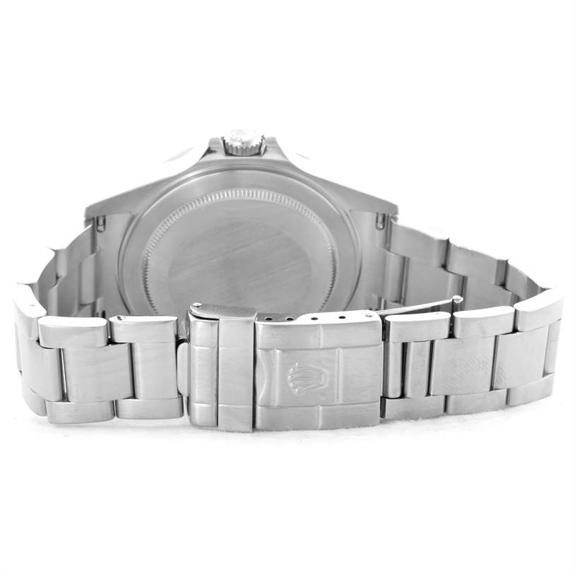 The image shows the back view of a Rolex Explorer 16570 Men's Stainless Steel Black Dial 16570 Men's Stainless Steel Black Dial watch, focusing on the bracelet and clasp.