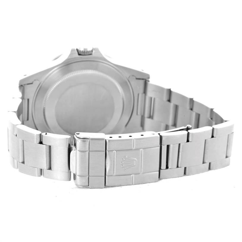 This image shows the back case and metal bracelet strap of a Rolex Explorer 16570 Men's White Dial 16570 Men's White Dial watch.