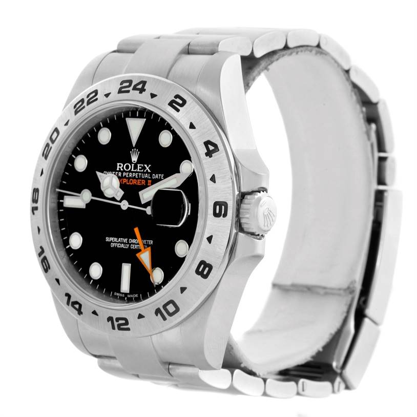 The image shows the Rolex Explorer 216570 Men's Stainless Steel Black Dial 216570 Men's Stainless Steel Black Dial watch from an angle displaying the face, bezel, crown, bracelet, and part of the clasp.