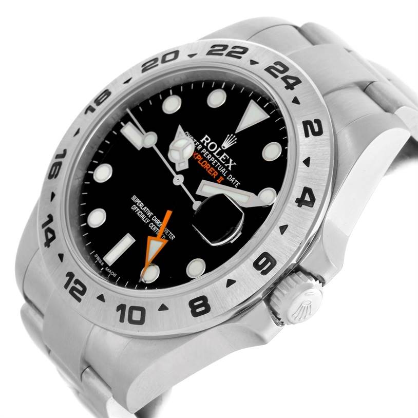 The image shows a Rolex Explorer 216570 Men's Stainless Steel Black Dial 216570 Men's Stainless Steel Black Dial watch from an angled top view, highlighting the dial, bezel, crown, and part of the bracelet.