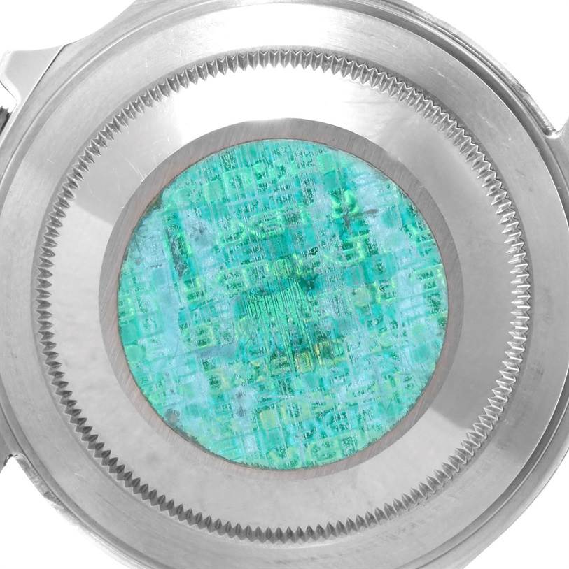 This image shows the caseback of a Rolex Explorer 16570 Men
s Stainless Steel White Dial 16570 Men
s Stainless Steel White Dial watch.