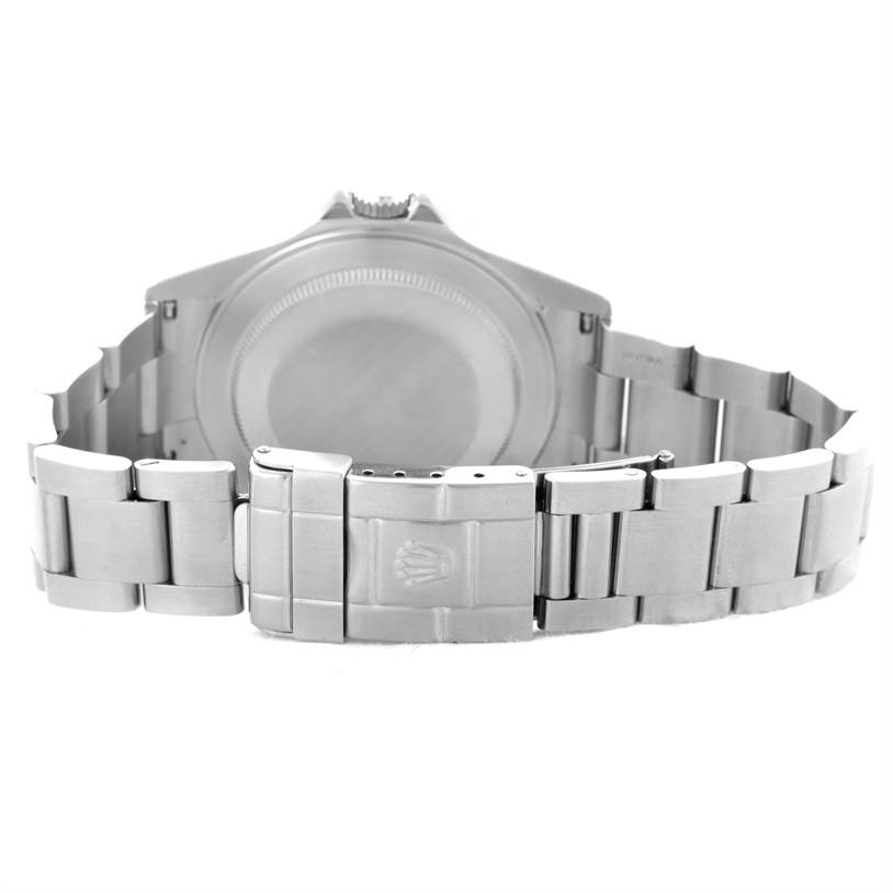 The image shows the back case and bracelet clasp of a Rolex Explorer 16570 Men's Stainless Steel White Dial 16570 Men's Stainless Steel White Dial watch.