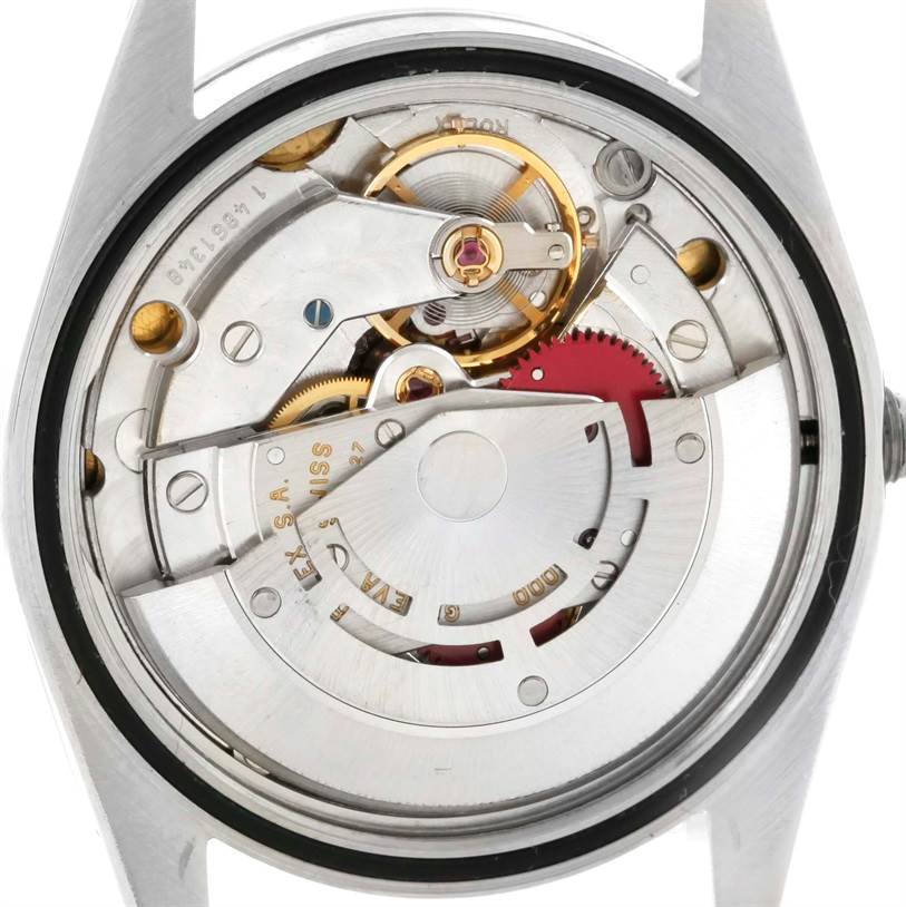 This image shows the internal mechanical movement parts of a Rolex Explorer 14270 Men's Stainless Steel Black Dial 14270 Men's Stainless Steel Black Dial watch from a top-down angle.