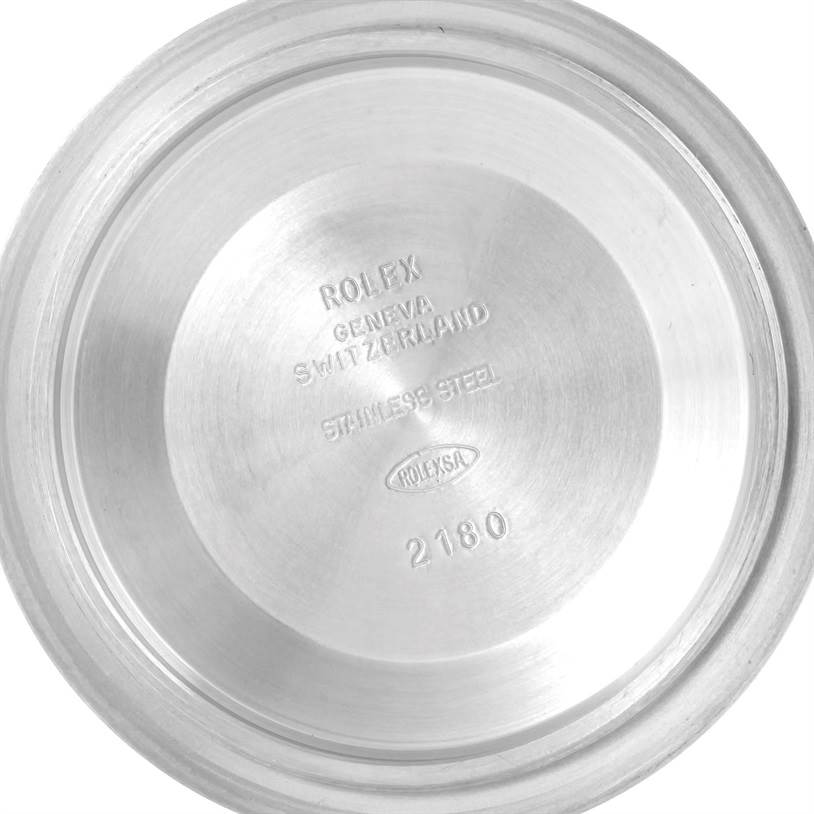 This image shows the inner case back of a Rolex Explorer 16570 Men
s Stainless Steel White Dial 16570 Men
s Stainless Steel White Dial watch, featuring brand engravings.