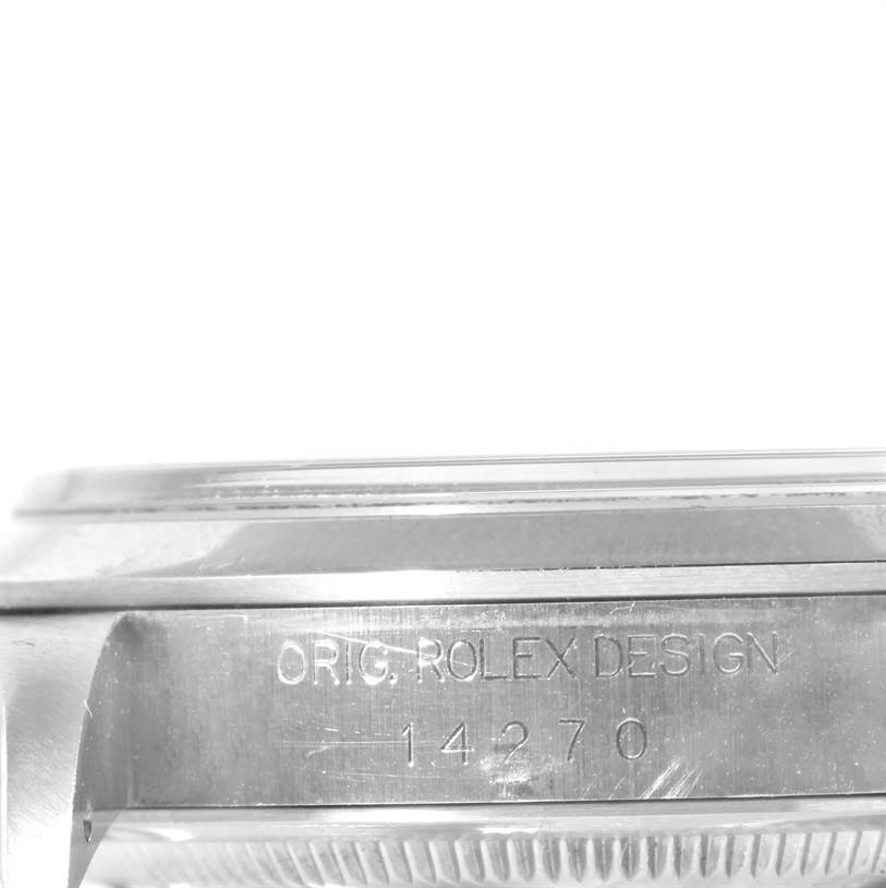 The image shows the side view of a Rolex Explorer 14270 Men's Stainless Steel Black Dial 14270 Men's Stainless Steel Black Dial watch case, featuring the engraved model number "14270."