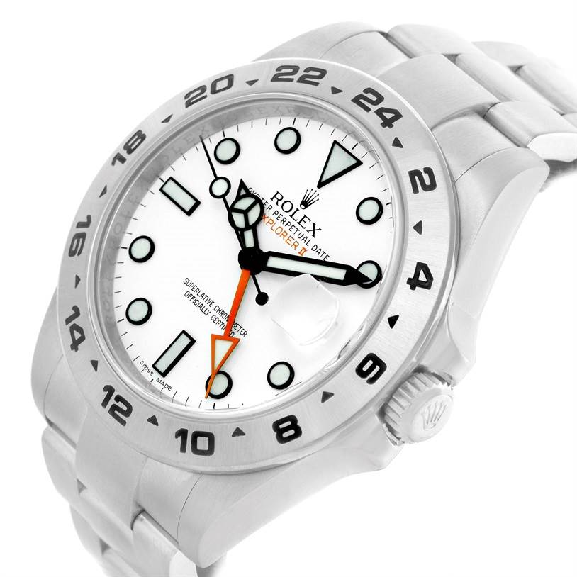 This image shows a Rolex Explorer 216570 Men's Stainless Steel White Dial 216570 Men's Stainless Steel White Dial watch, angled to display the face, bezel, dial, and part of the bracelet.
