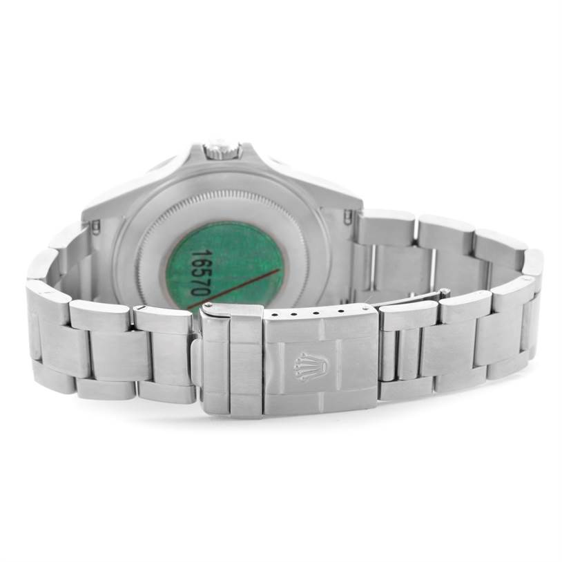 The image shows the back case and bracelet of a Rolex Explorer 16570 Men's Stainless Steel White Dial 16570 Men's Stainless Steel White Dial watch with model number 16570.