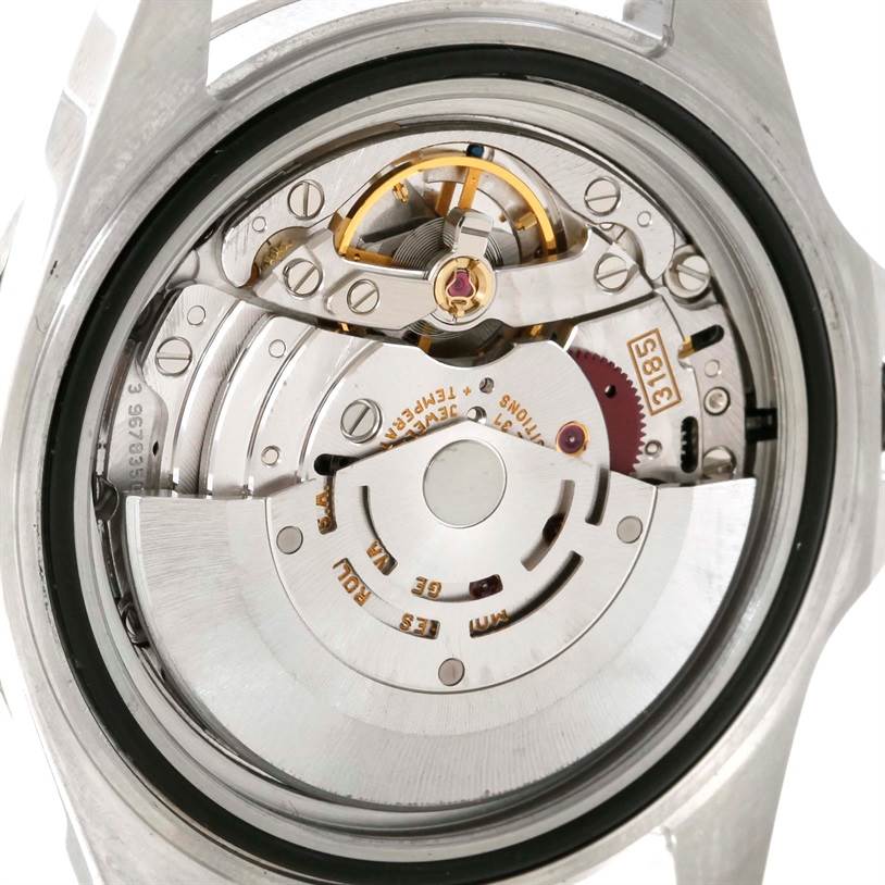 The image shows a close-up view of the movement and internal mechanism of a Rolex Explorer 16570 Men's Stainless Steel White Dial 16570 Men's Stainless Steel White Dial watch.