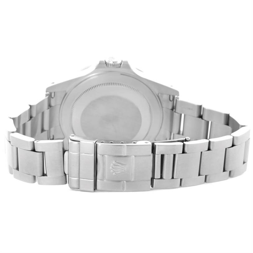 This image shows the back case and bracelet of a Rolex Explorer 16570 Men's Stainless Steel White Dial 16570 Men's Stainless Steel White Dial watch from a rear angle.