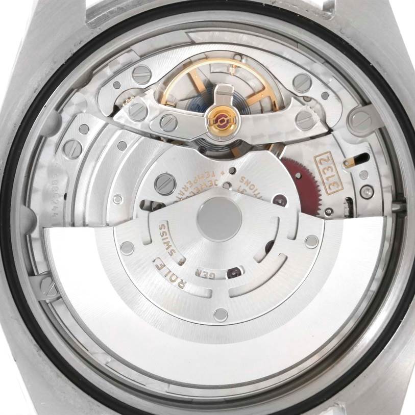 This image shows the internal movement mechanism of a Rolex Explorer 214270 Men's Stainless Steel Black Dial 214270 Men's Stainless Steel Black Dial watch, viewed from the back casing.