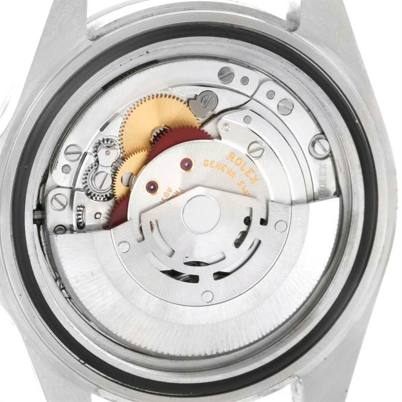 The image shows the inner mechanism and movement parts of a Rolex Explorer 16570 Men's Stainless Steel White Dial 16570 Men's Stainless Steel White Dial watch.