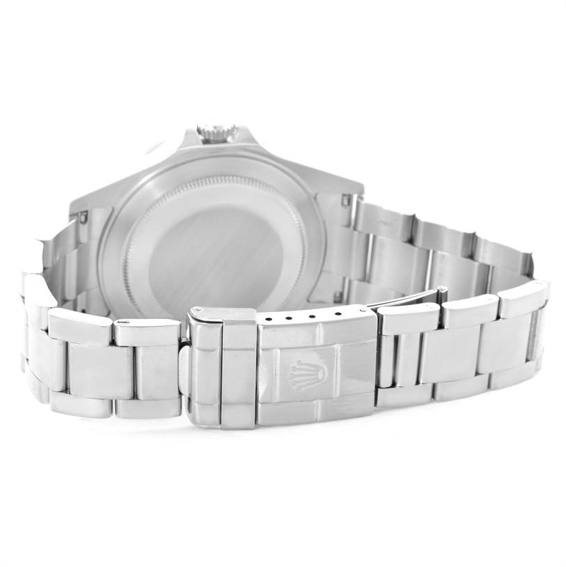 This image shows the back case and bracelet clasp of a Rolex Explorer 16570 Men's Stainless Steel White Dial 16570 Men's Stainless Steel White Dial watch from a rear angle.