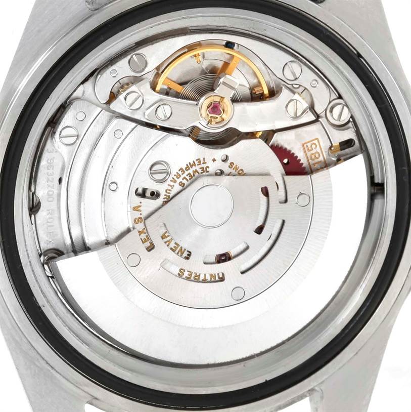 The image shows the movement and inner mechanism of the Rolex Explorer 16570 Men's Stainless Steel White Dial 16570 Men's Stainless Steel White Dial watch from a back view.