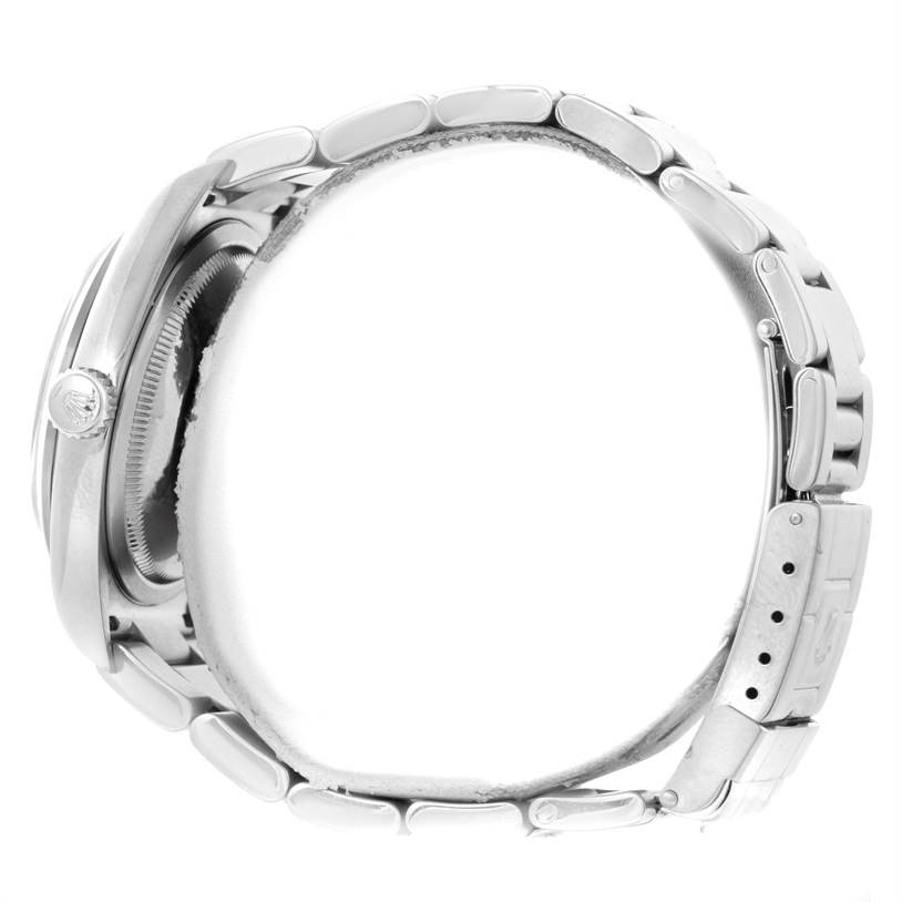 This image shows a side view of the Rolex Explorer 114270 Men's Stainless Steel Black Dial 114270 Men's Stainless Steel Black Dial watch, highlighting the bracelet and clasp.