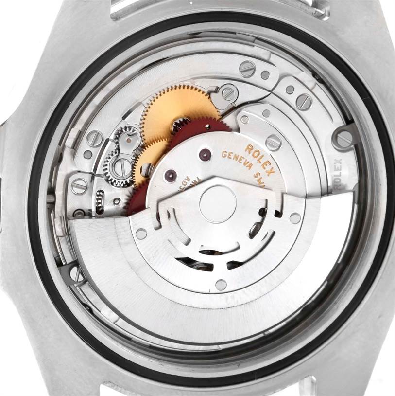 The image shows the internal mechanism and movement of a Rolex Explorer 216570 Men's Stainless Steel White Dial 216570 Men's Stainless Steel White Dial watch, viewed from the back.