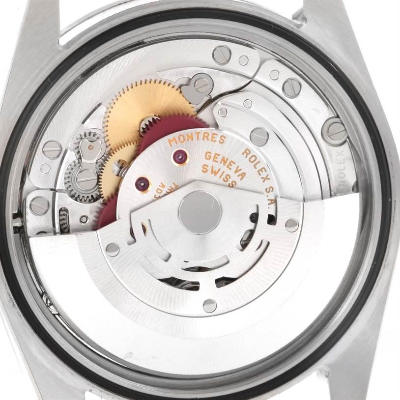 The image shows the internal movement of a Rolex Explorer 114270 Men's Stainless Steel Black Dial 114270 Men's Stainless Steel Black Dial watch from a top-down view.