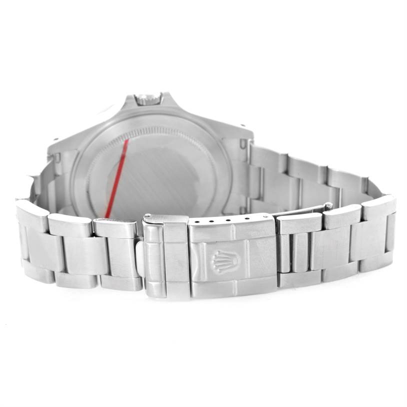 The image shows the back of a Rolex Explorer 16570 Men's Stainless Steel White Dial 16570 Men's Stainless Steel White Dial watch, focusing on the case back and part of the bracelet with the clasp.