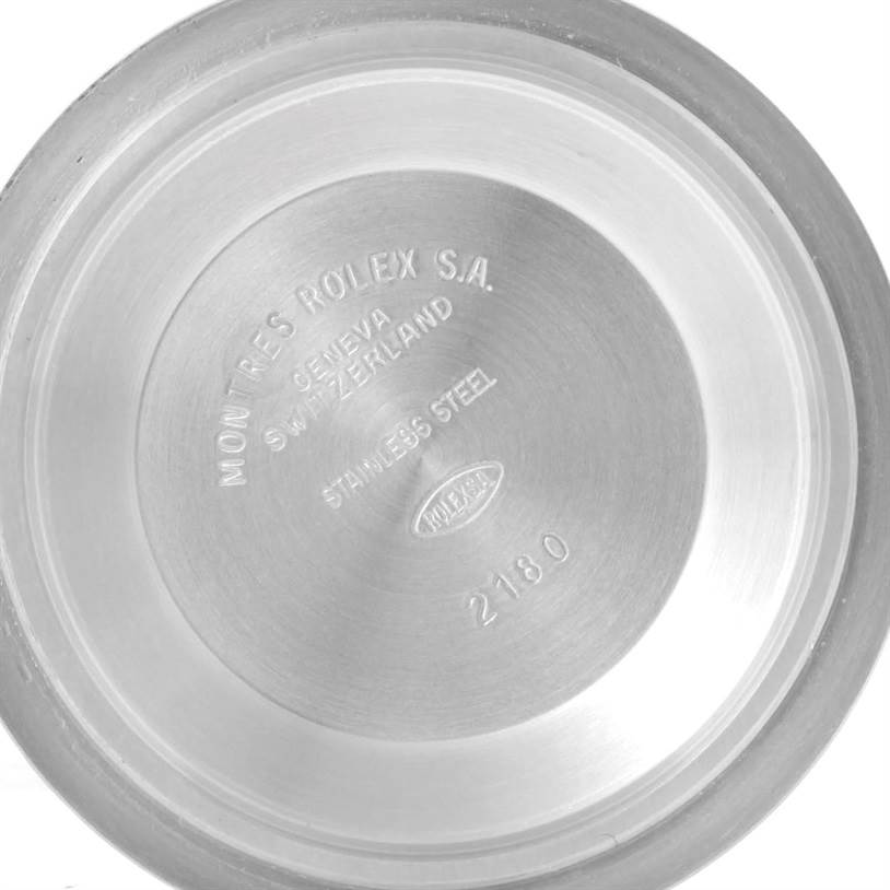 This image shows the inner case back of a Rolex Explorer 16570 Men's Stainless Steel White Dial 16570 Men's Stainless Steel White Dial watch with engraved details.