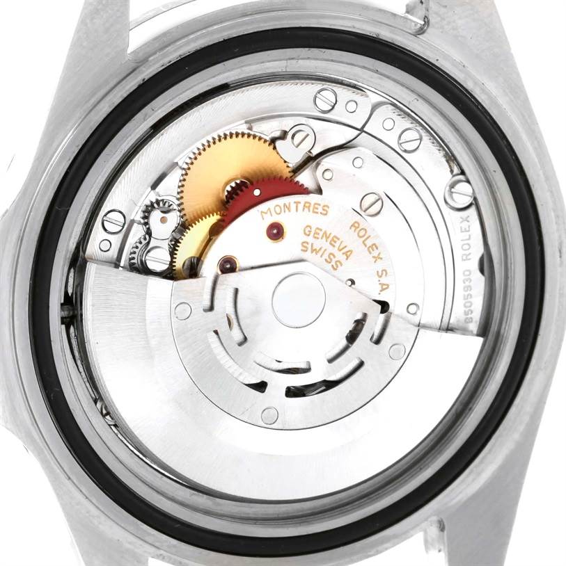 The angle shows the internal mechanical movement of the Rolex Explorer 16570 Men's Stainless Steel White Dial 16570 Men's Stainless Steel White Dial watch.