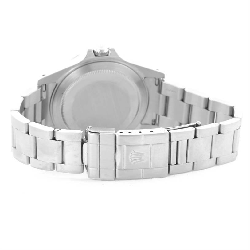 The image shows the underside of the strap and case back of a Rolex Explorer 16570 Men's Stainless Steel White Dial 16570 Men's Stainless Steel White Dial watch.