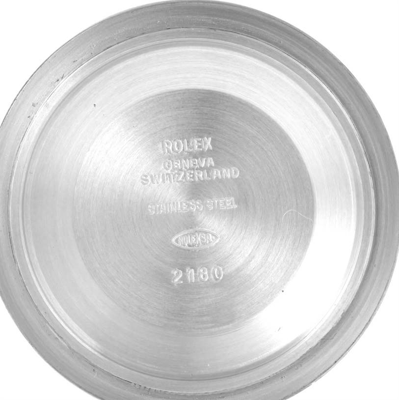 This image shows the inside of the case back for a Rolex Explorer 16570 Men's Stainless Steel White Dial 16570 Men's Stainless Steel White Dial watch, viewed from a top-down angle.