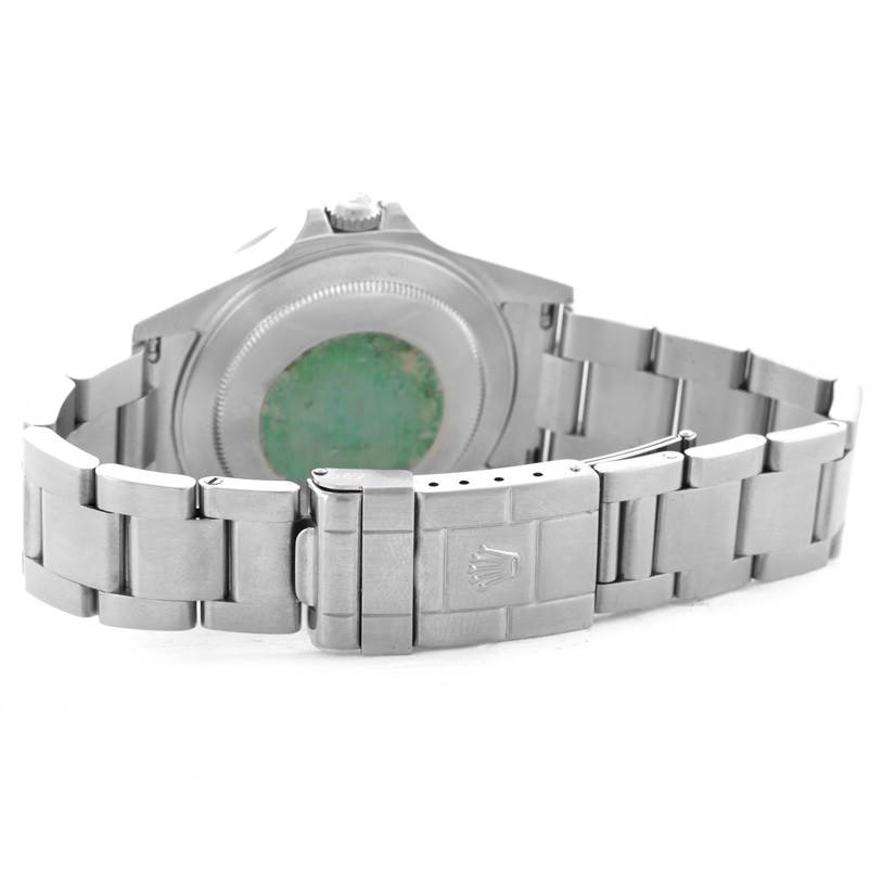 The image shows the back case and bracelet of a Rolex Explorer 16570 Men's Stainless Steel White Dial 16570 Men's Stainless Steel White Dial watch, focusing on the clasp and backside details.